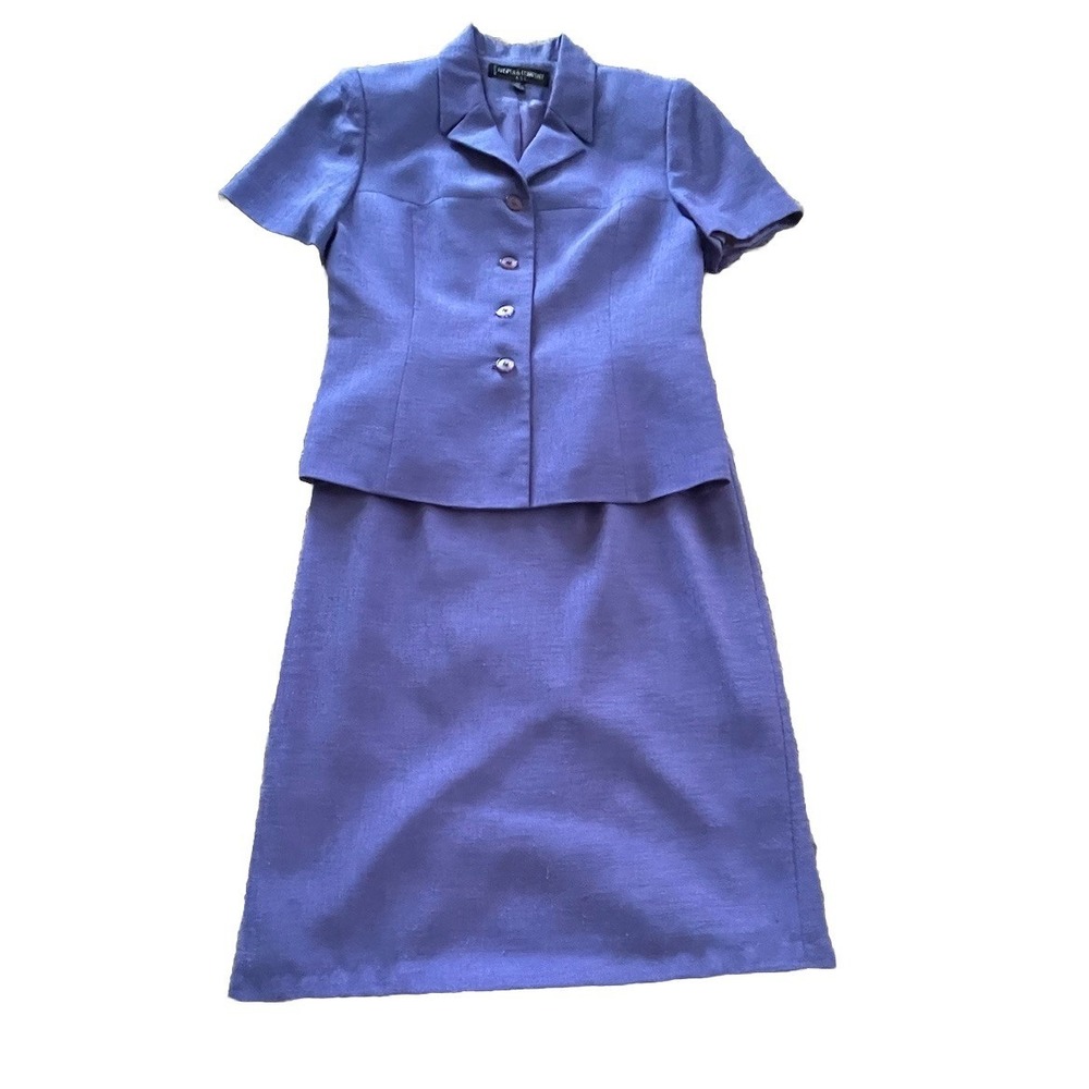 Kasper for ASL Vtg Purple Suit Short Sleeve Sz 8P Blazer 6P Skirt Office Vintage